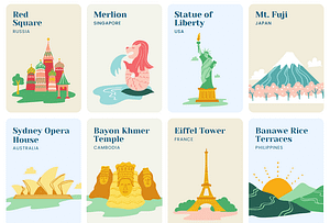 24 World Landmarks Flashcards Sheets