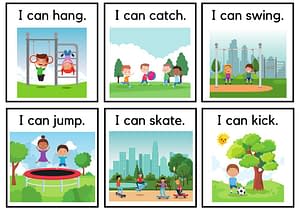 Vocabulary Builder Flash cards – 12 “I Can” Action verbs flash cards